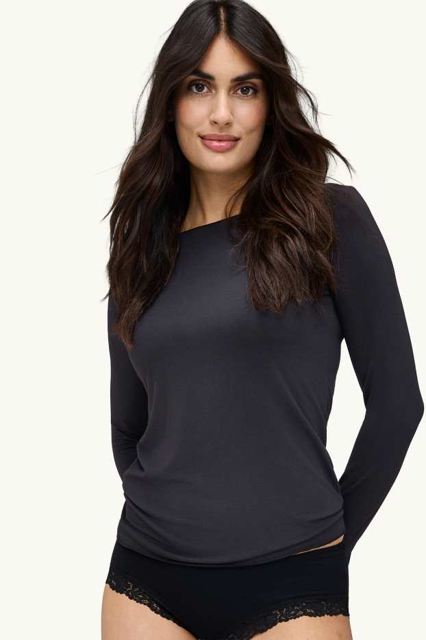 Dames - Ondershirt met kasjmiergehalte - zwart