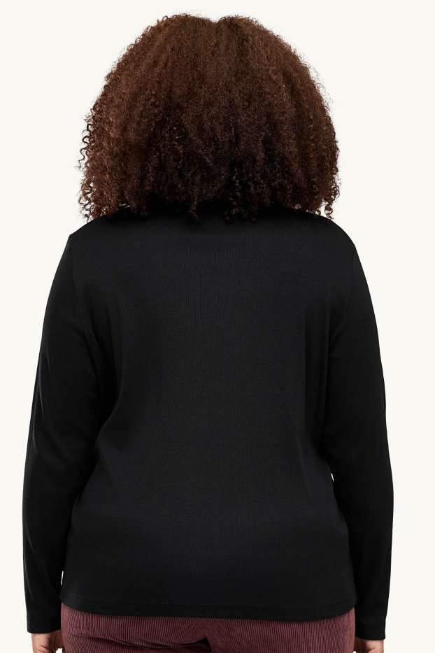 Damen - Langarmshirt - Slim Fit - gerippt - schwarz