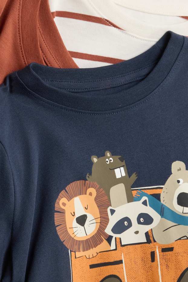 Enfants garçons - Lot de 5 - animal et véhicule - hauts à manches longues - blanc / orange