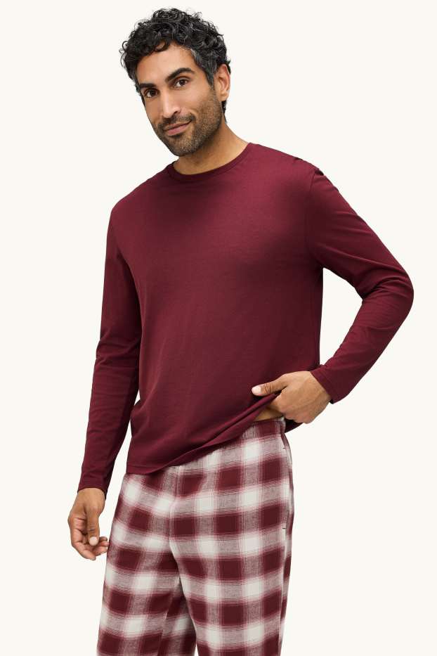 Herren - Pyjama - bordeaux / weiss