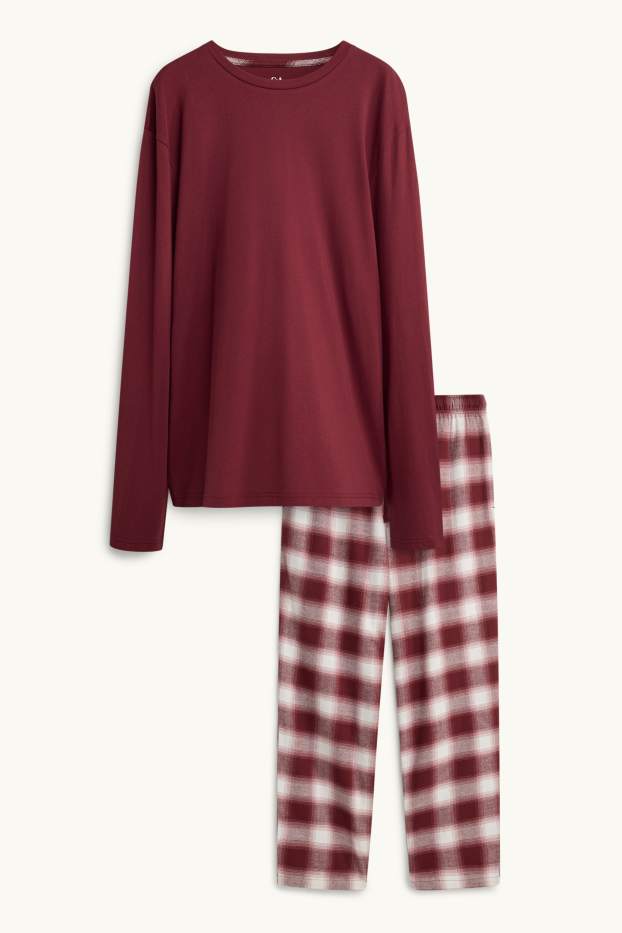 Herren - Pyjama - bordeaux / weiss