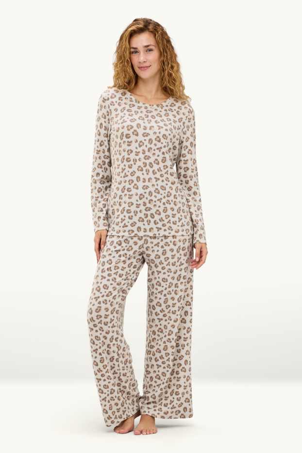 Damen - Pyjama - Leo-Print - beige / braun