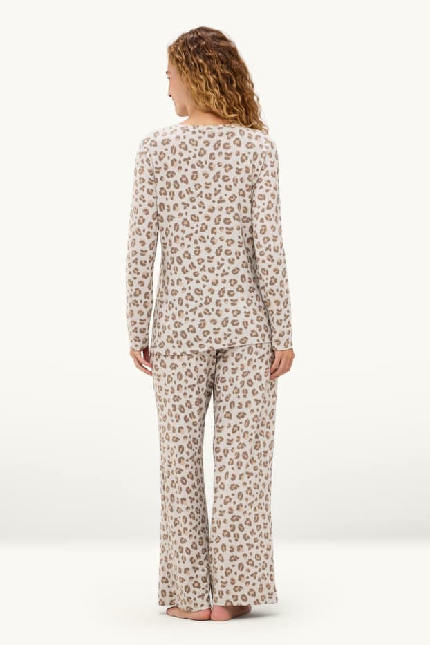 Damen - Pyjama - Leo-Print - beige / braun