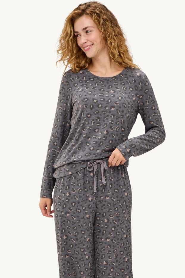 Women - Pyjamas - leopard print - gray / beige