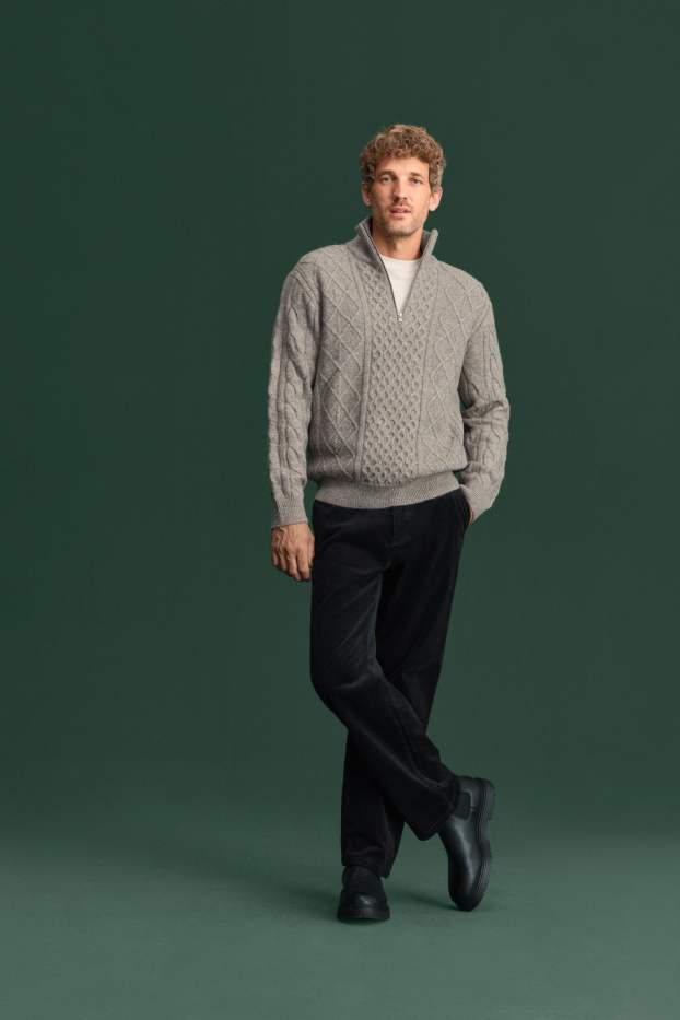 Hommes - Chino en velours côtelé - relaxed fit - noir