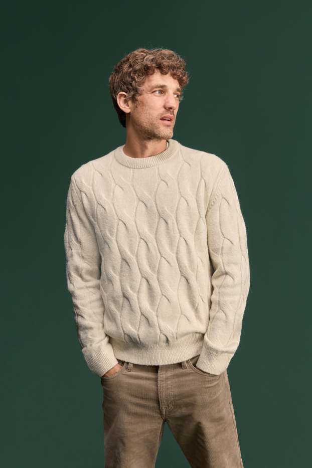Hommes - Pull - motif tressé - crème