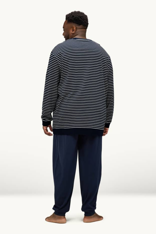 Herren - Pyjama - dunkelblau / weiss