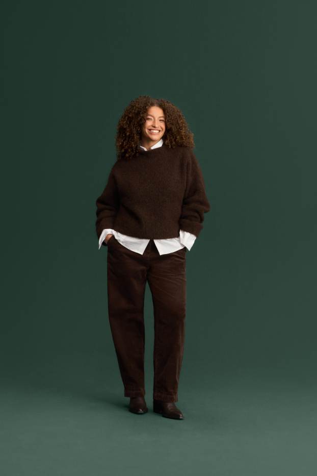 Damen - Cordhose - High Waist - Barrel Leg - LYCRA ® - dunkelbraun