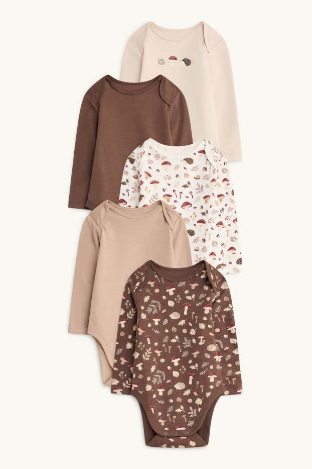 Unisexe - Lot de 5 - automne - bodys bébé - beige / marron