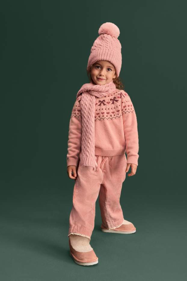 Children Girls - Thermal corduroy trousers - wide leg - pale pink