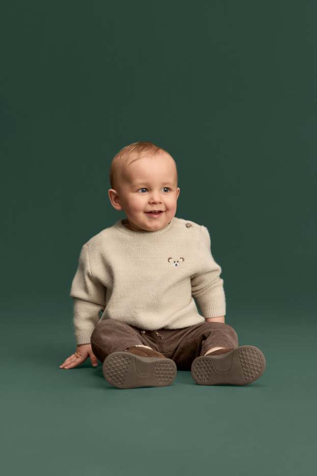 Baby Jungen - Bärchen - Baby-Pullover - strukturiert - hellbeige