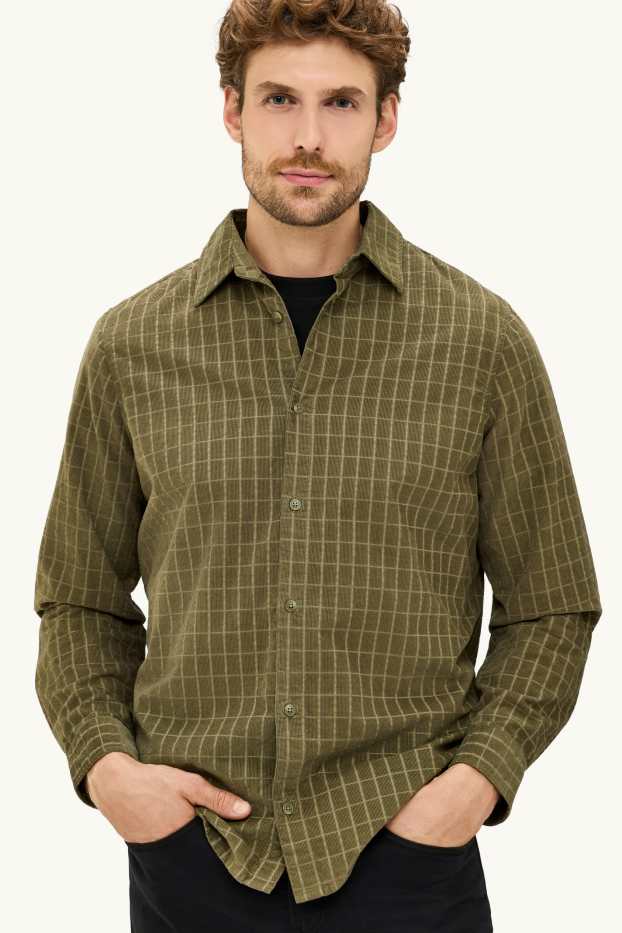 Herren - Cord-Hemd - Regular Fit - Kent - kariert - grün