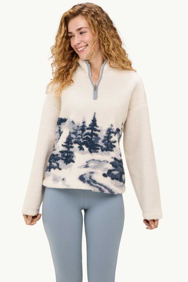 Dames - Fleecepyjama - blauw / wit