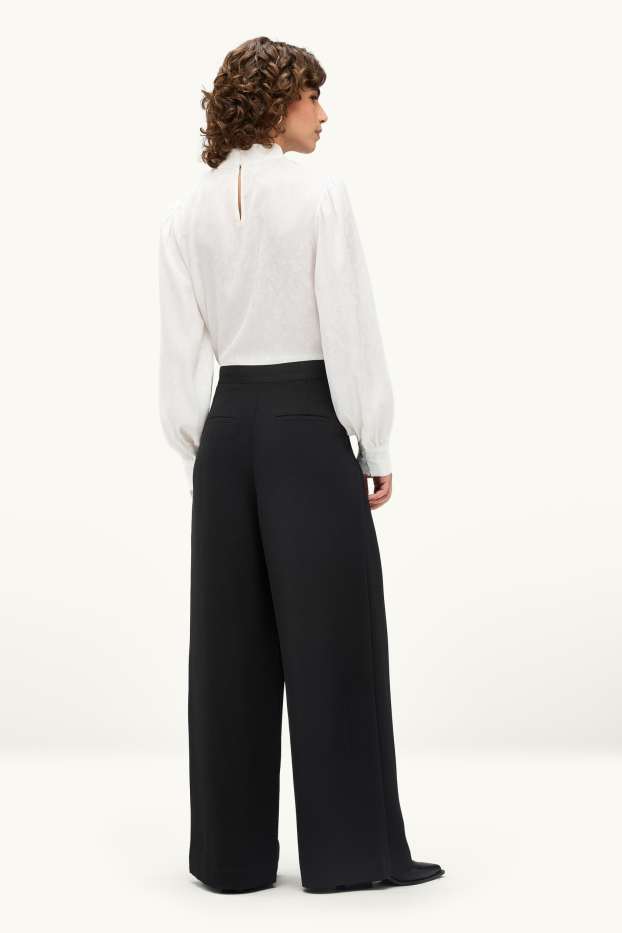 Femei - Pantaloni de stofă - talie înaltă - wide leg - negru