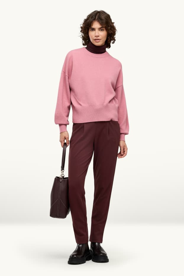 Femmes - Pantalon en toile - mid waist - tapered fit - bordeaux