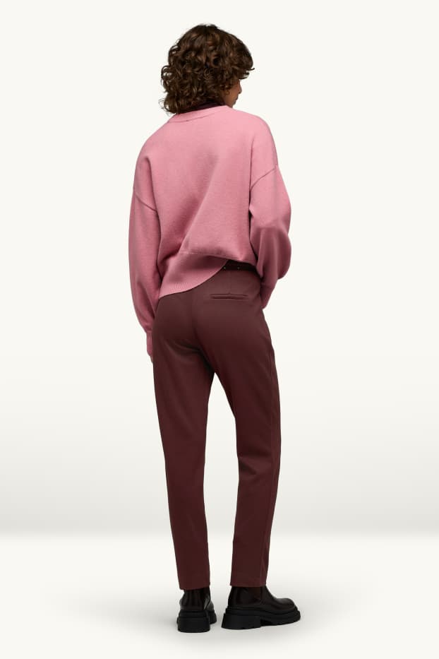 Femmes - Pantalon en toile - mid waist - tapered fit - bordeaux