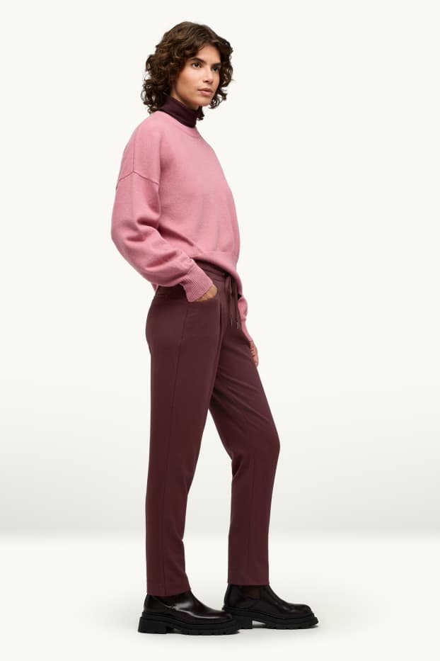 Femmes - Pantalon en toile - mid waist - tapered fit - bordeaux
