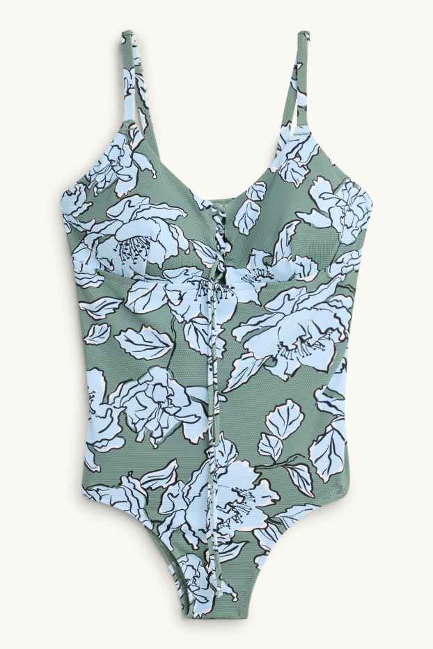 Dona - Banyador - enconxat - LYCRA® - de flors - texturat - verd