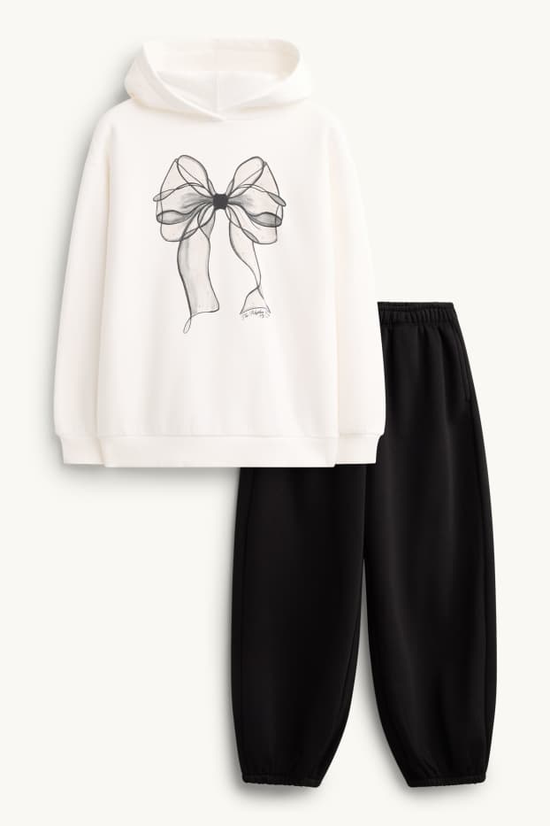 Kinder Mädchen - Schleife - Set - Hoodie und Jogginghose - 2 teilig - weiß / schwarz