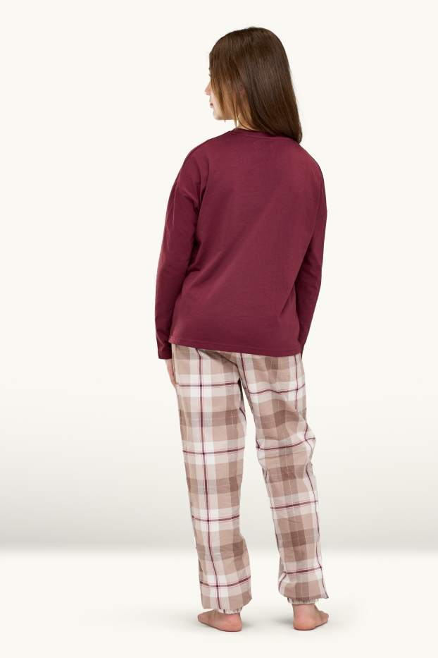 Kinderen: meisjes - Set van 2 - pyjama - 4-delig - bordeaux