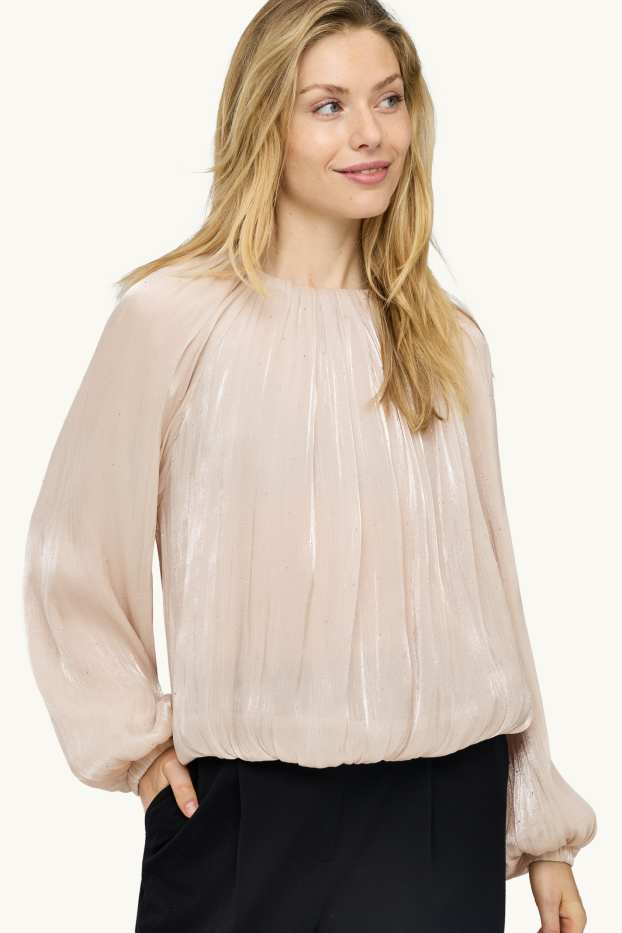 Dames - Blouse van chiffon met strass-steentjes - licht beige