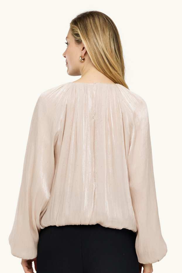 Dames - Blouse van chiffon met strass-steentjes - licht beige