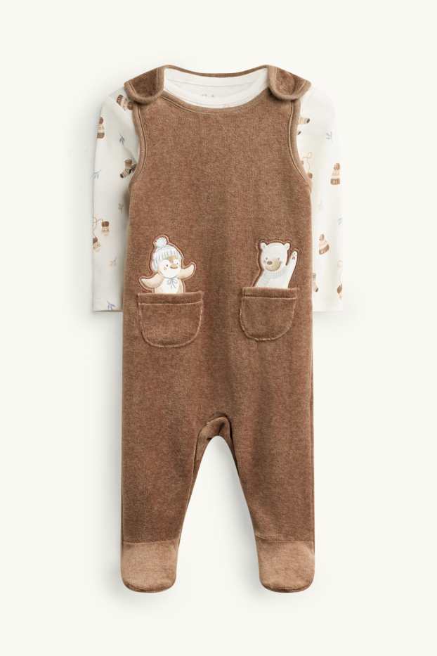 Unisex - Pinguino e orso polare - set con tutina - 2 pezzi - marrone / bianco crema