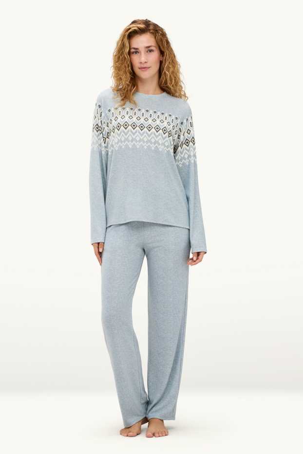 Dames - Pyjama - lichtblauw-mix