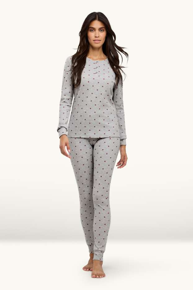 Dona - Pijama - estampat - texturada - gris / vermell fosc