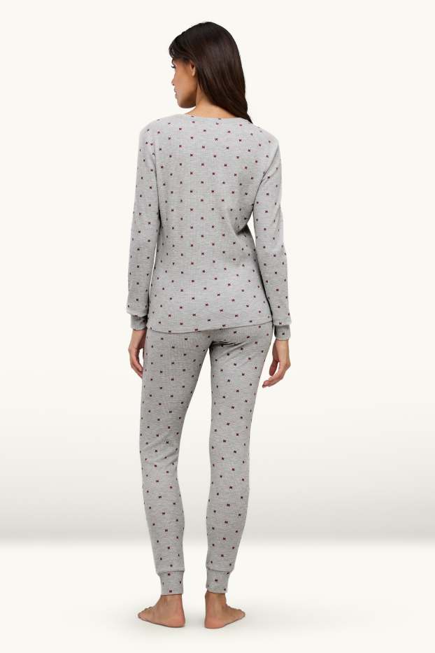 Dona - Pijama - estampat - texturada - gris / vermell fosc