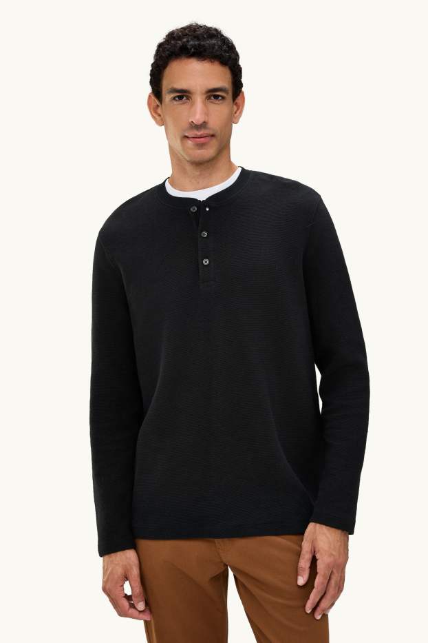 Home - Samarreta de màniga llarga - regular fit - texturada - negre