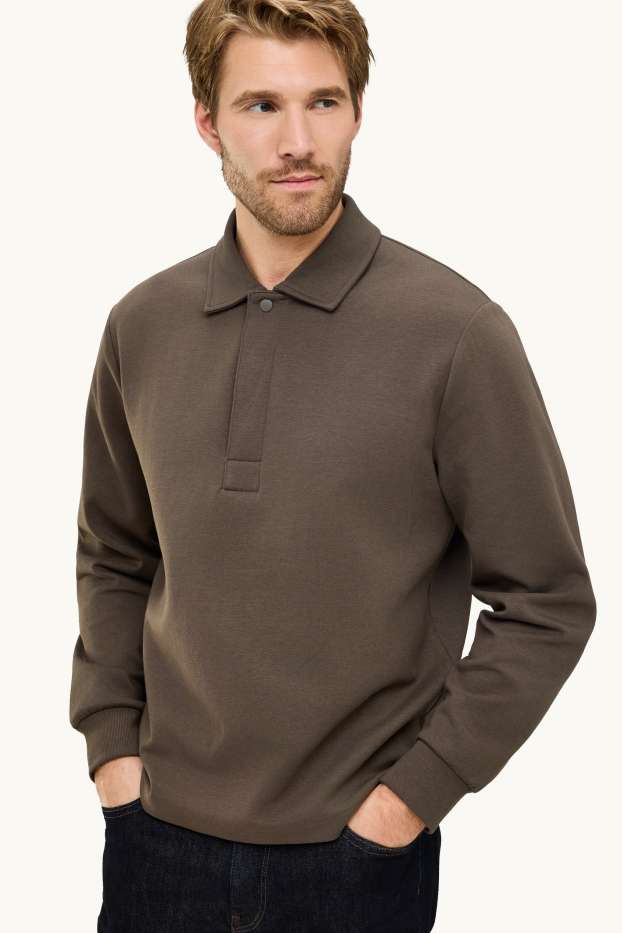 Herren - Langarm-Poloshirt - Relaxed Fit - khaki