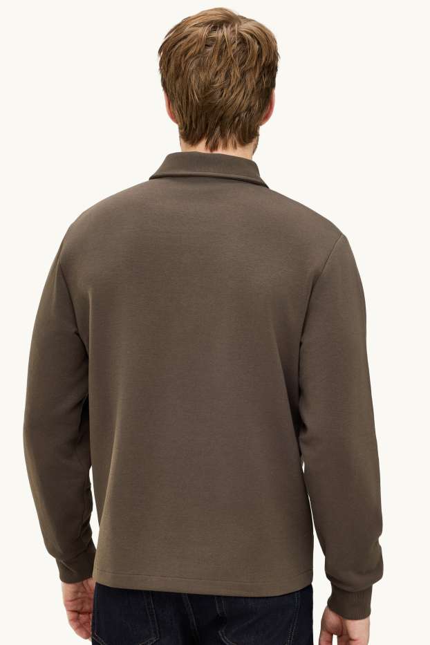 Herren - Langarm-Poloshirt - Relaxed Fit - khaki