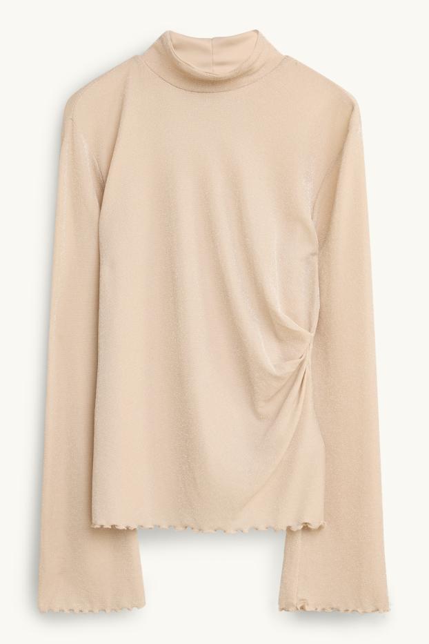 Dona - Samarreta de màniga llarga - regular fit - efecte brillant - crema