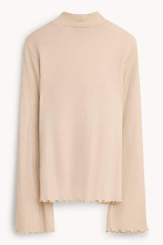 Dona - Samarreta de màniga llarga - regular fit - efecte brillant - crema