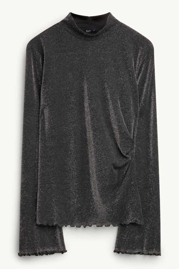 Dona - Samarreta de màniga llarga - regular fit - efecte brillant - negre