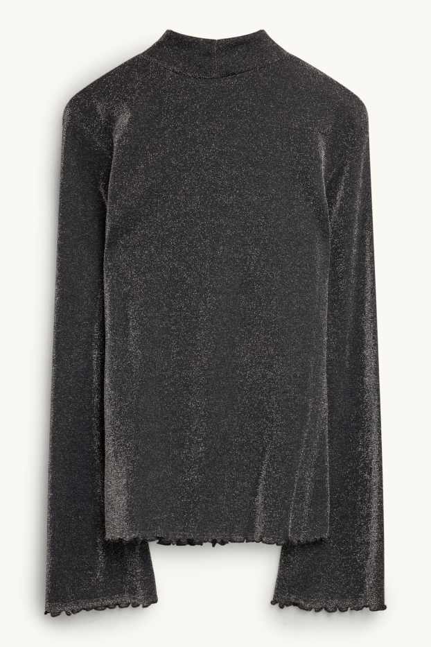 Dona - Samarreta de màniga llarga - regular fit - efecte brillant - negre
