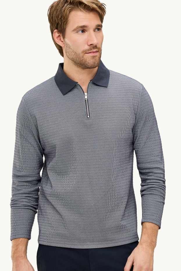 Bărbați - Tricou polo cu mânecă lungă - regular fit - reiat - gri închis melanj