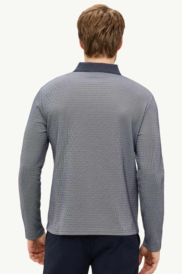 Bărbați - Tricou polo cu mânecă lungă - regular fit - reiat - gri închis melanj