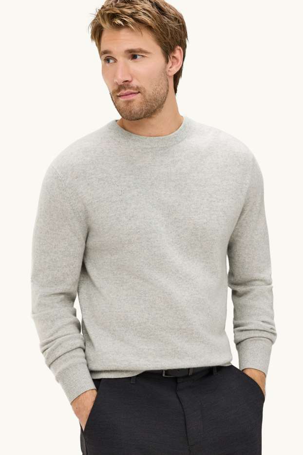 Herren - Kaschmir-Pullover - hellgrau-melange