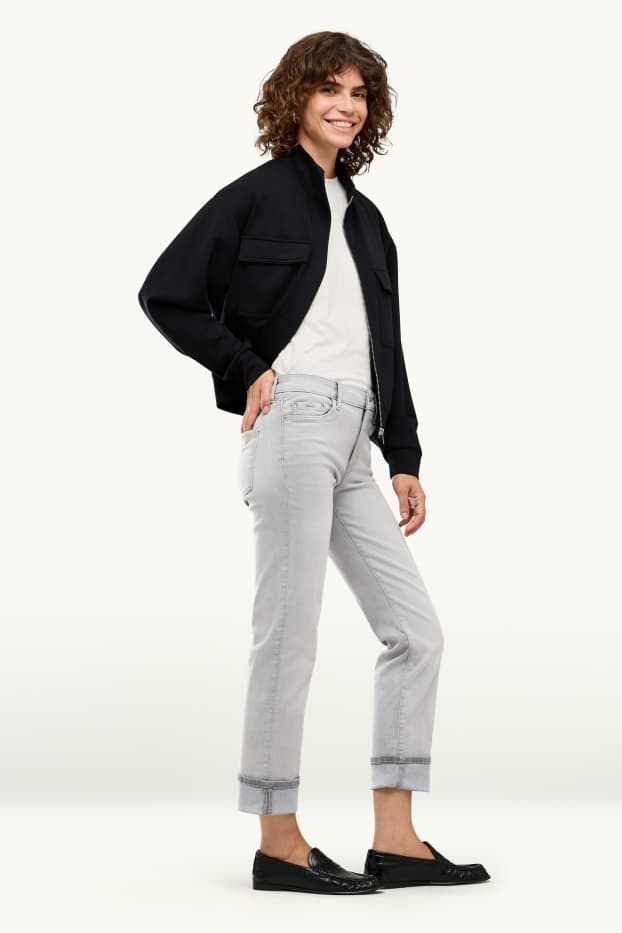 Damen - Crop Straight Jeans - Mid Waist - LYCRA® - helljeansgrau