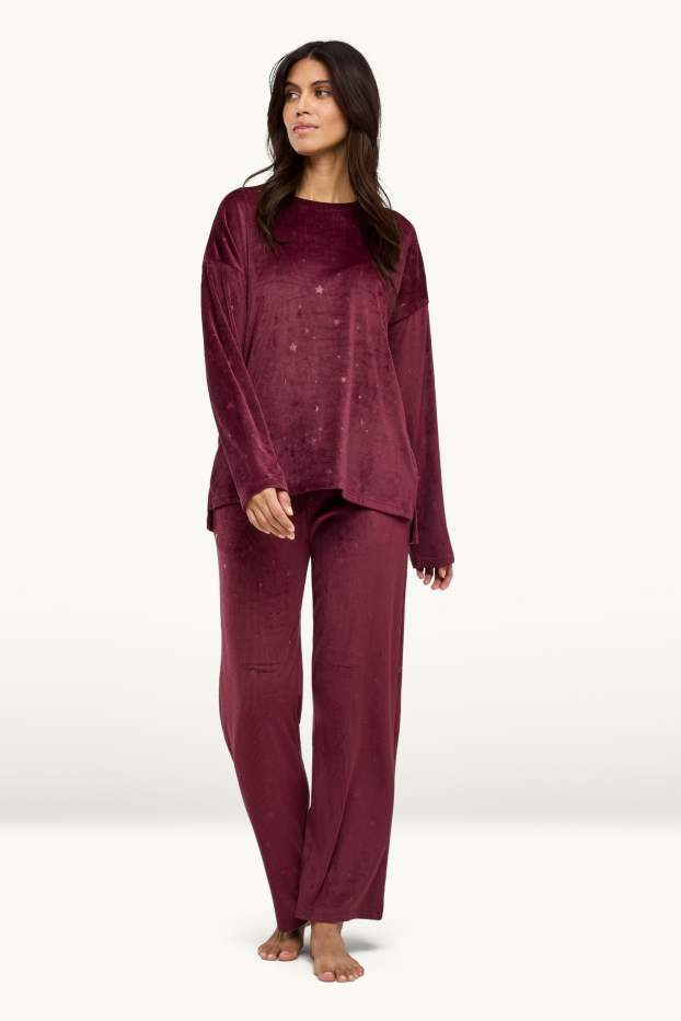 Dames - Pyjama - ribstof - bordeaux