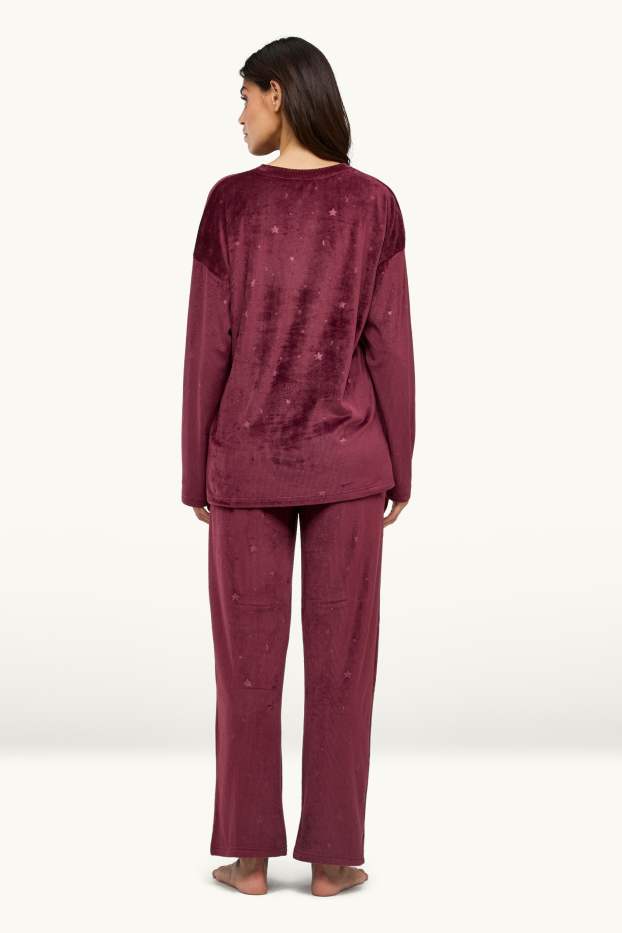 Dames - Pyjama - ribstof - bordeaux