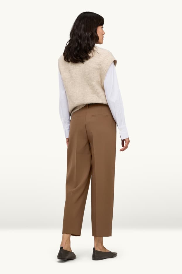 Dames - Pantalon met riem - high waist - tapered fit - bruin