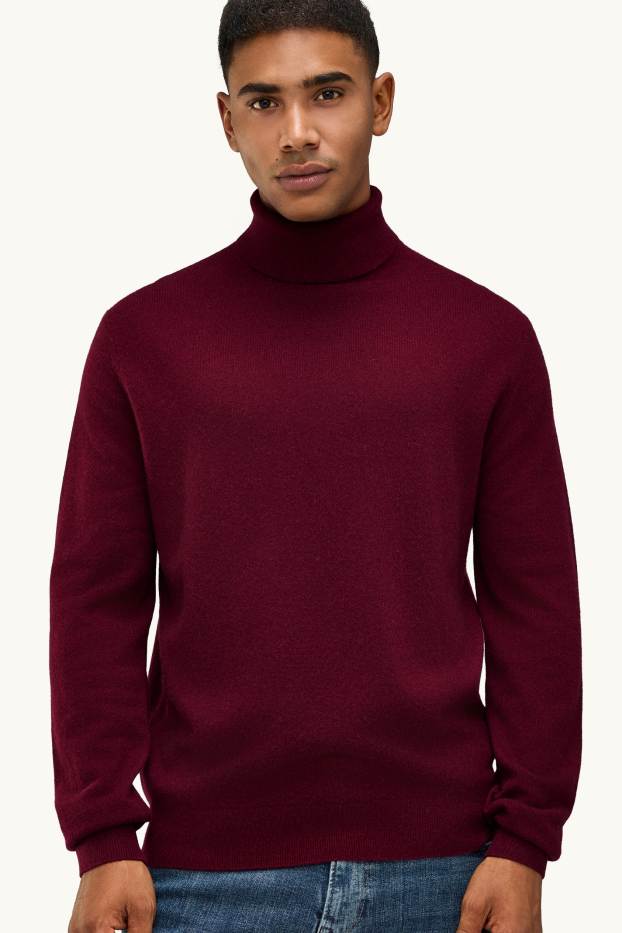 Hommes - Pull à col roulé en cachemire - bordeaux