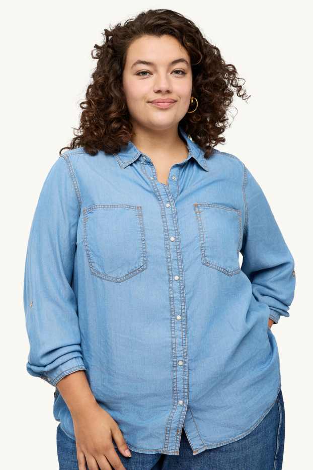 Women - Denim blouse - blue denim