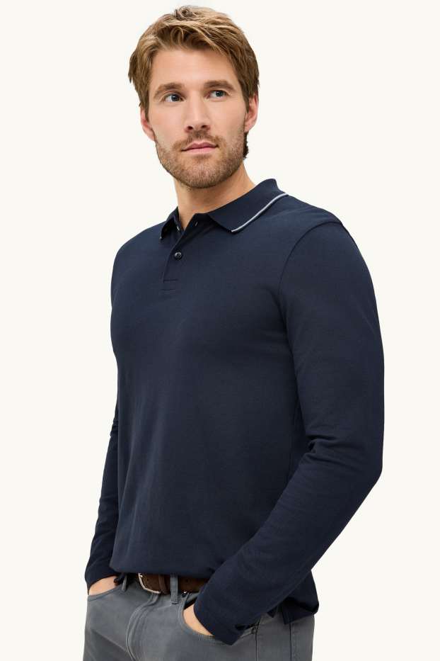 Home - Polo de mànigues llargues - slim fit - blau fosc