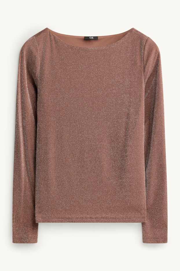 Femmes - Haut à manches longues - regular fit - effet brillant - marron