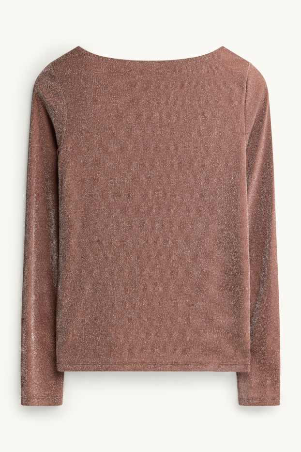 Femmes - Haut à manches longues - regular fit - effet brillant - marron
