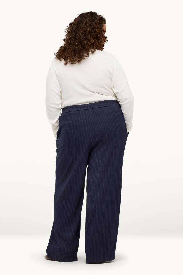 Femei - Pantaloni de stofă - talie medie - wide leg - dungi fine - albastru închis